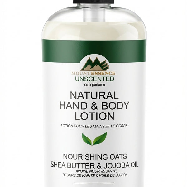 Natural hand and body lotion bottle with pump on a white background