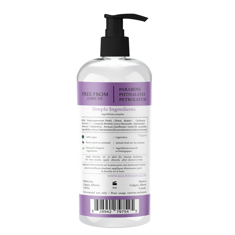 Mount Essence Calming Lavender Natural Hand & Body Lotion – 240ml (8fl oz) Oats, Organic Shea Butter & Organic Jojoba Oil Natural Hand & Body Lotion – Intensely Hydrating