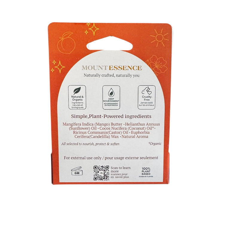 orange box that contains lip balm flavoured with peach